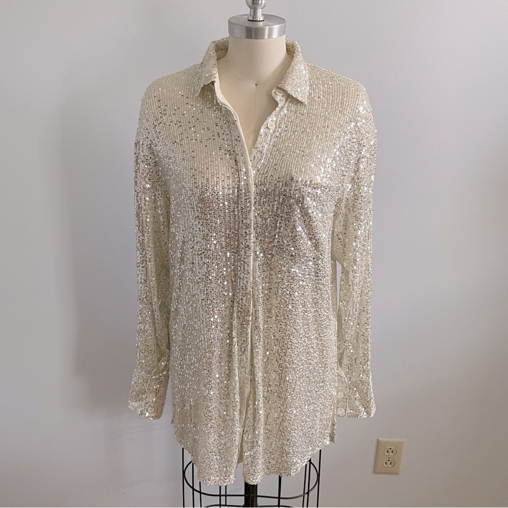Lost + Wander Silver Sequin Mini Dress